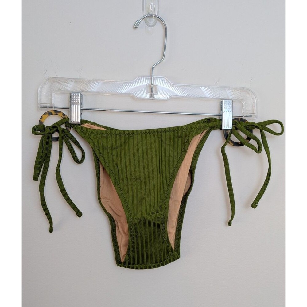 J.Crew BH489 Wide-Rib Curved-Waist Cheeky String Bikini Bottom Resort Green SZ M